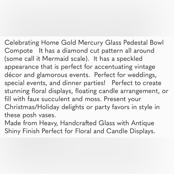 Celebrating Home -Home Interiors Golden Mercury Glass Large Compote. NEW IN BOX! - Picture 5 of 6